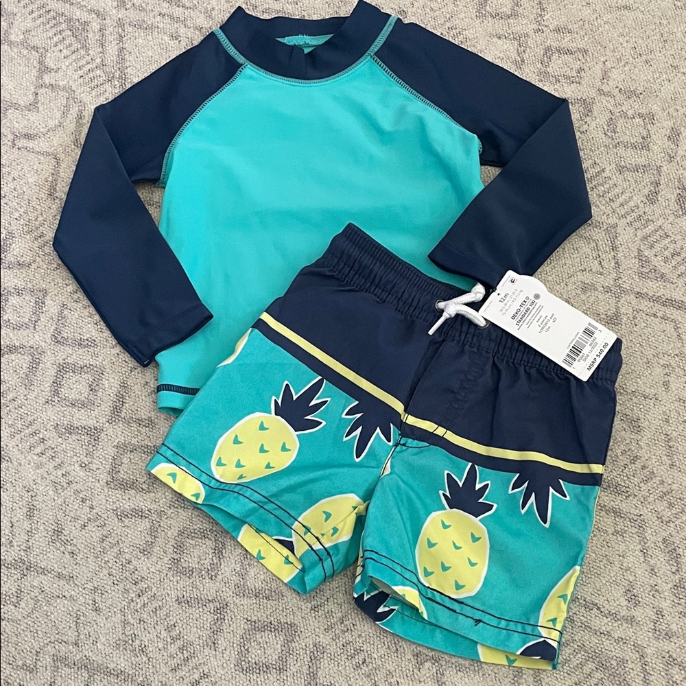 Swim Set - Blue and Green Pineapple Design